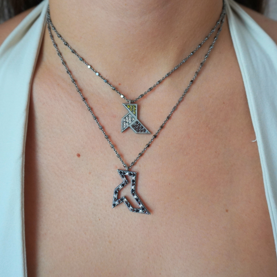 Colgante Plata Pajarita Tricolor