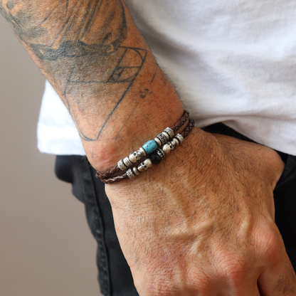 Pulsera Calavera Cuero Plata Circonitas