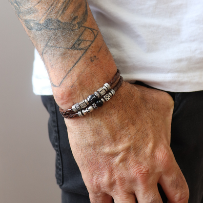 Pulsera Calavera Cuero Plata Circonitas