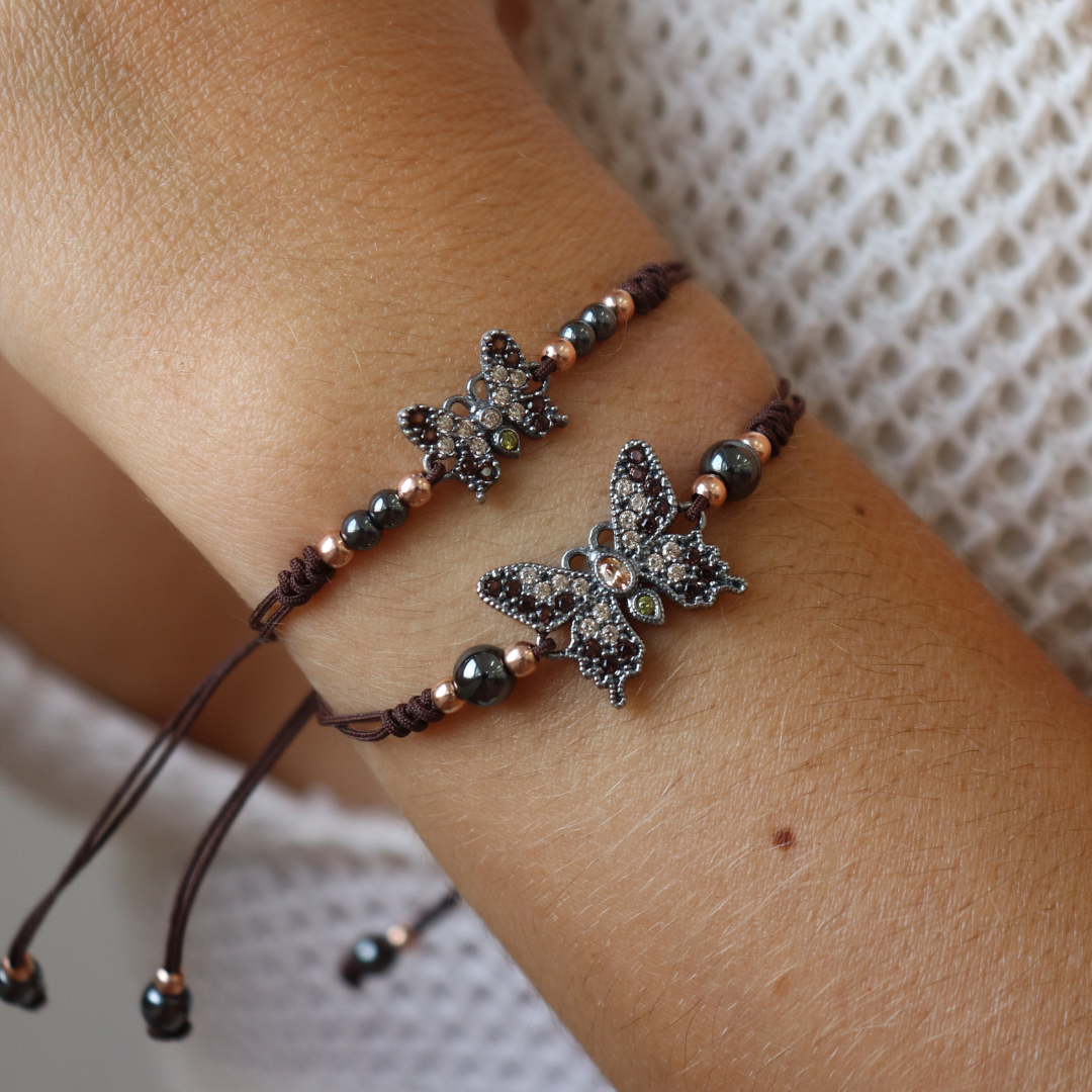 Pulsera Plata Macramé Mariposa