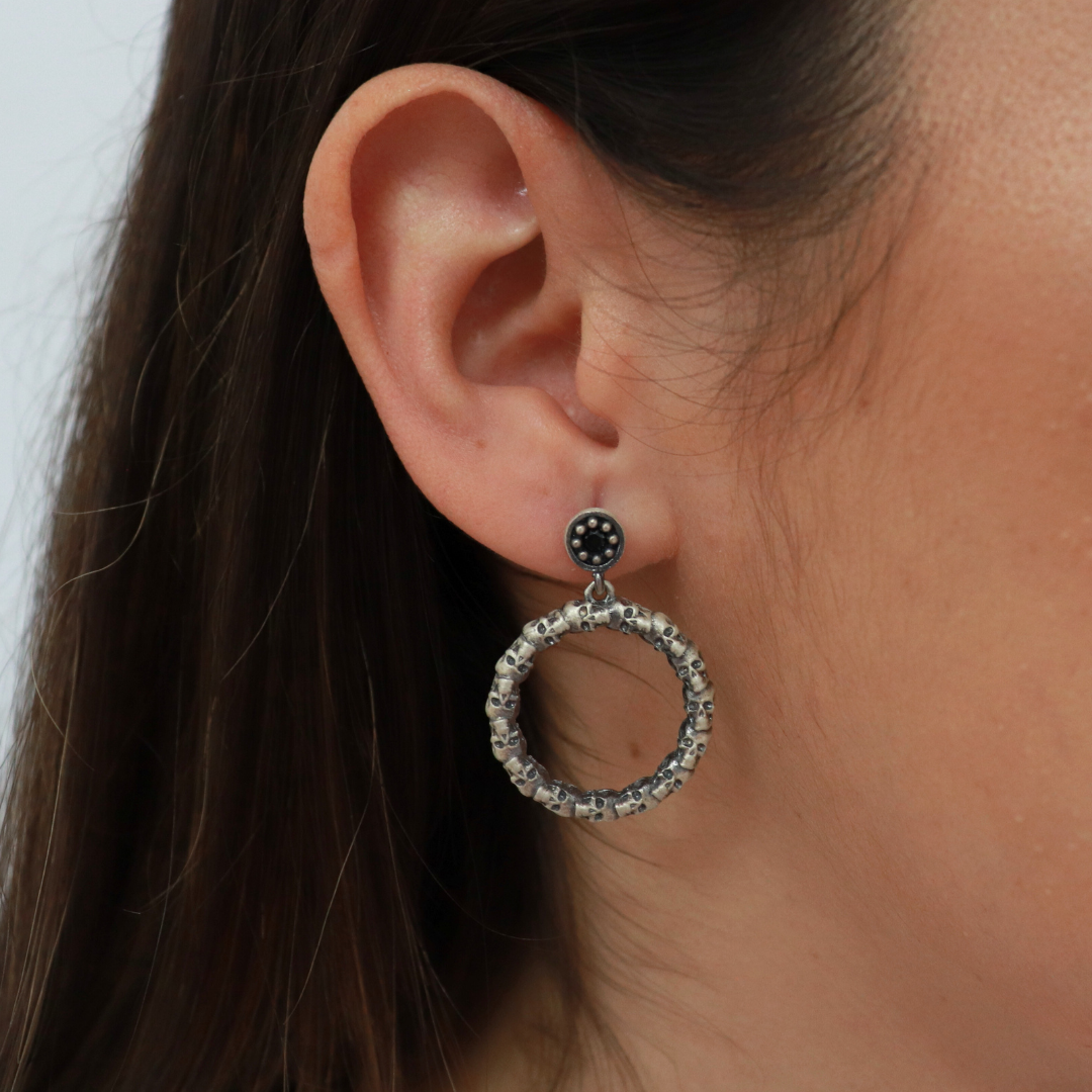 Pendientes Aro Calavera Plata