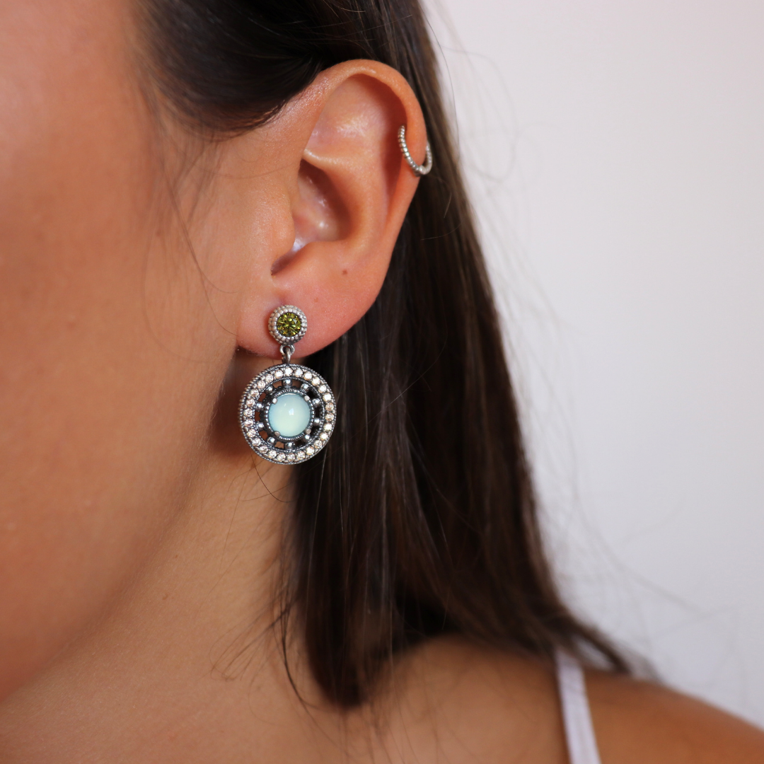P1050 PENDIENTES PLATA, CALCEDONIA, CIRCONITAS CAVA