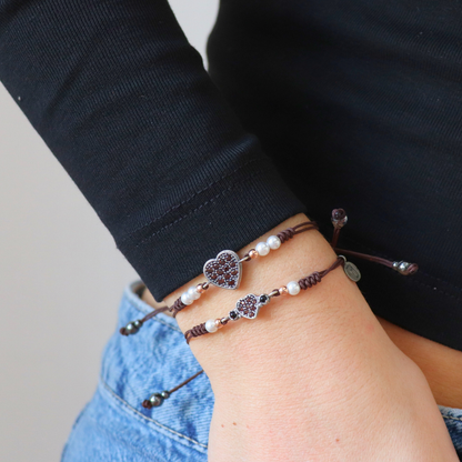 Pulsera Macramé Corazón Plata Circonitas