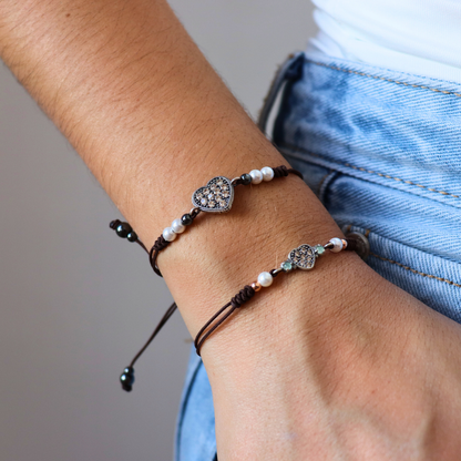 Pulsera Macramé Corazón Plata Circonitas