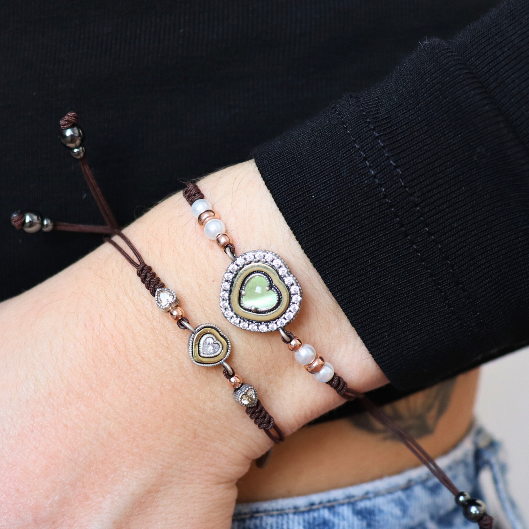 Pulsera Macramé Corazón Mini Plata y Bronce