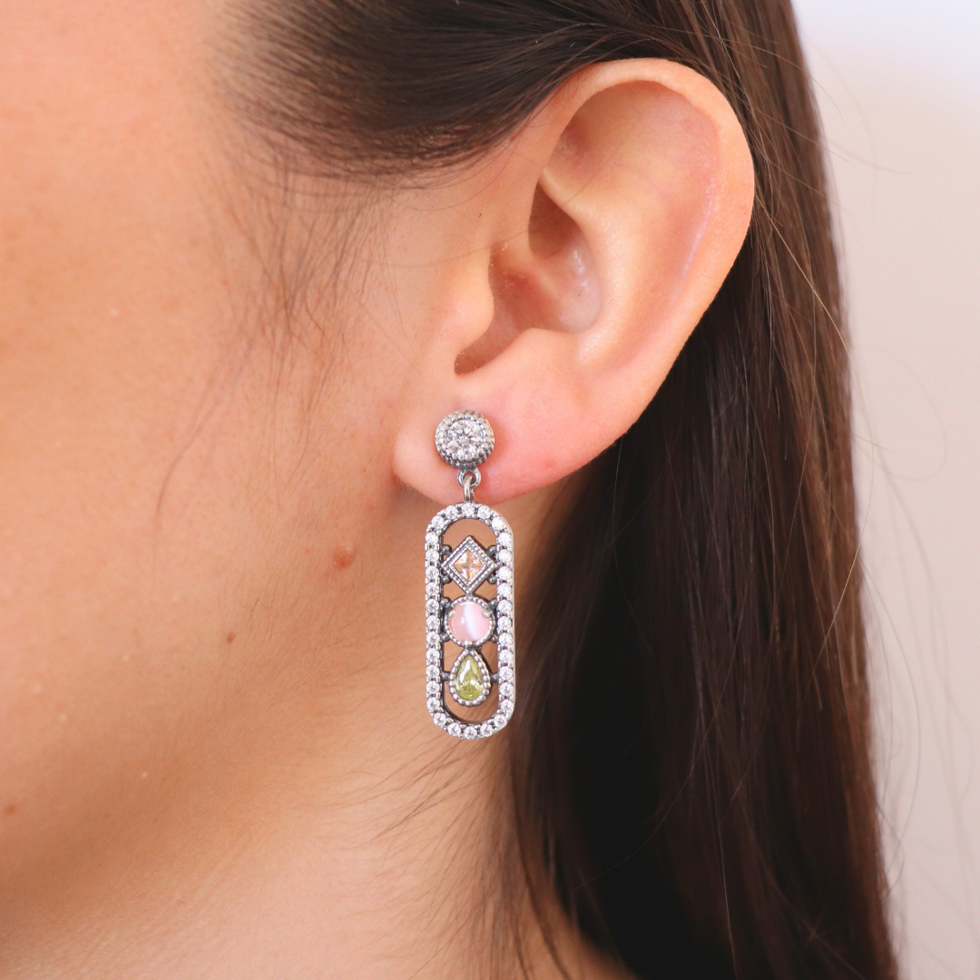 FAT-77 PENDIENTES PLATA FÁTIMA, OJO DE GATO ROSA, CIRCONITAS