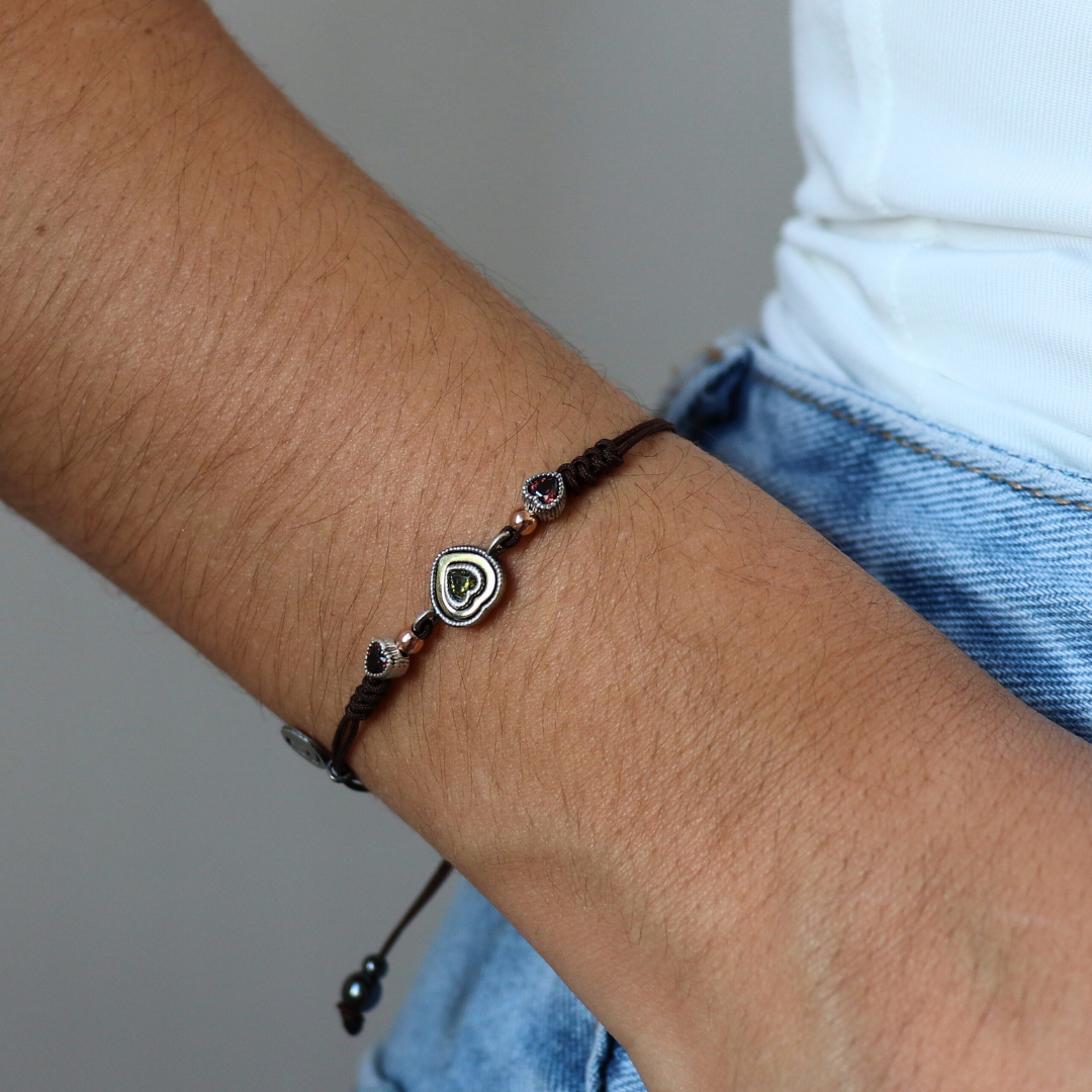 Pulsera Macramé Corazón Mini Plata y Bronce
