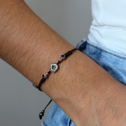 Pulsera Macramé Corazón Mini Plata y Bronce