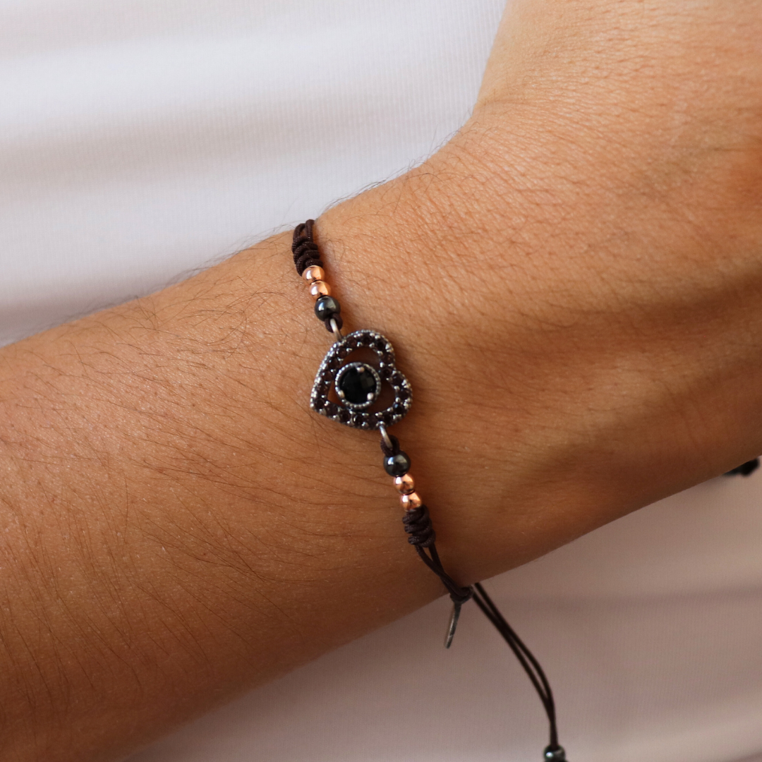 Pulsera Macramé Corazón Plata