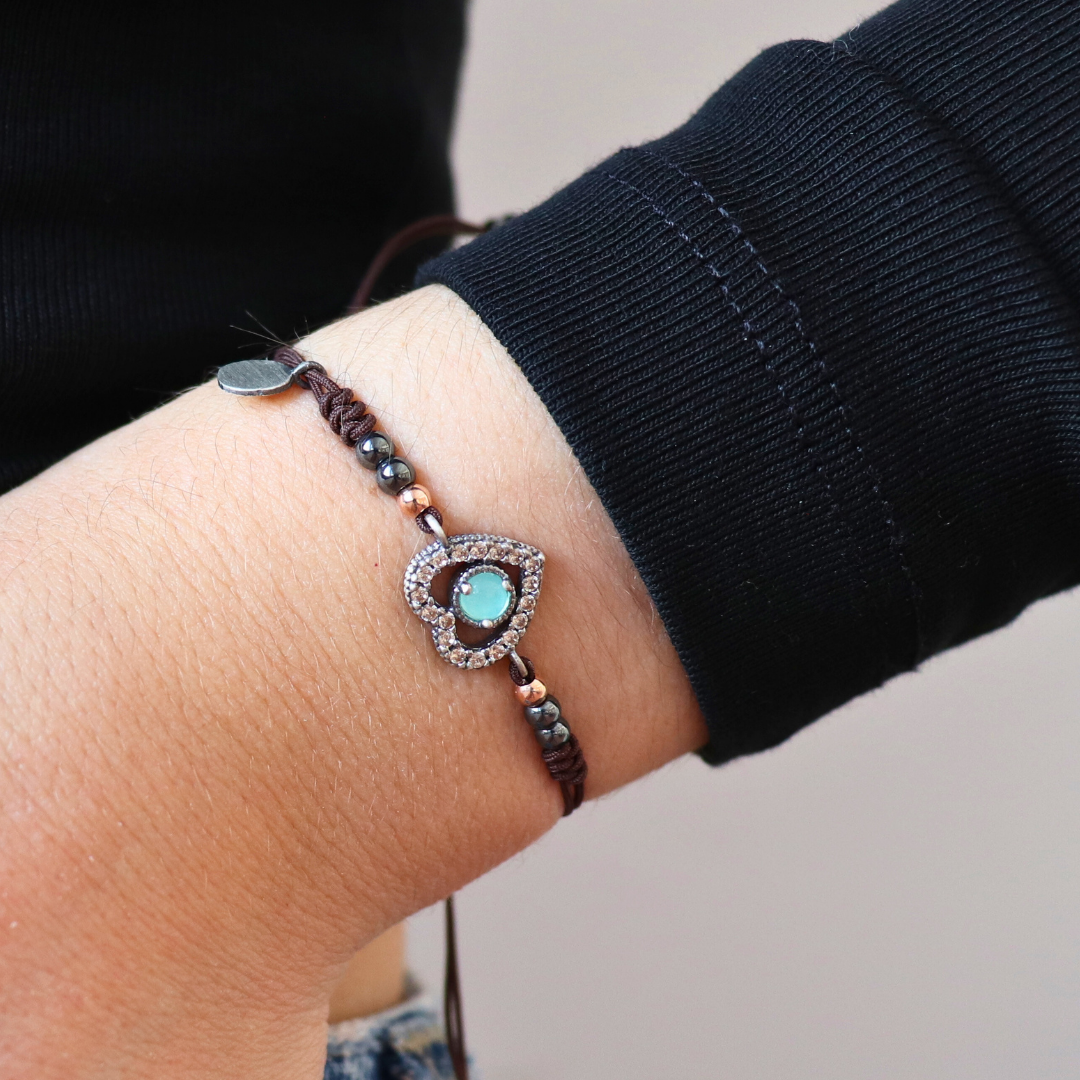 Pulsera Macramé Corazón Plata