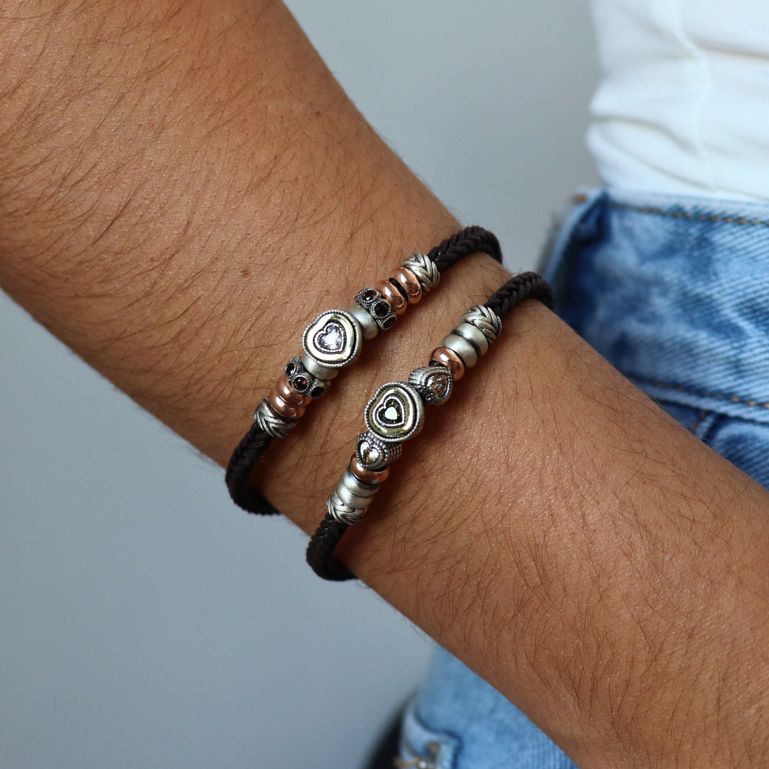 Pulsera Plata y Bronce Corazón