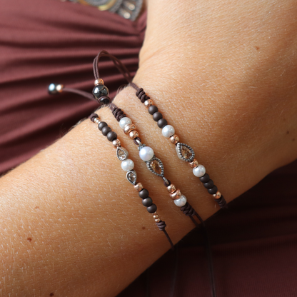 Pulsera Plata Macramé Perla