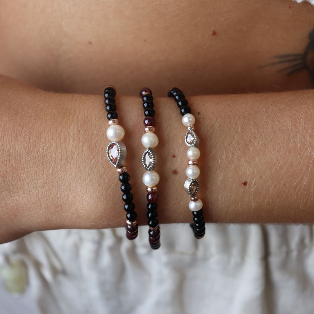 Pulsera Elástica Bolas Plata Perla