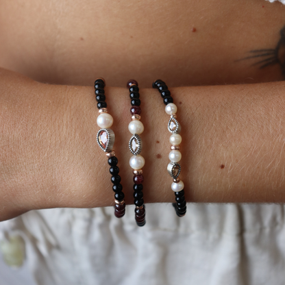 Pulsera Elástica Bolas Plata Perla