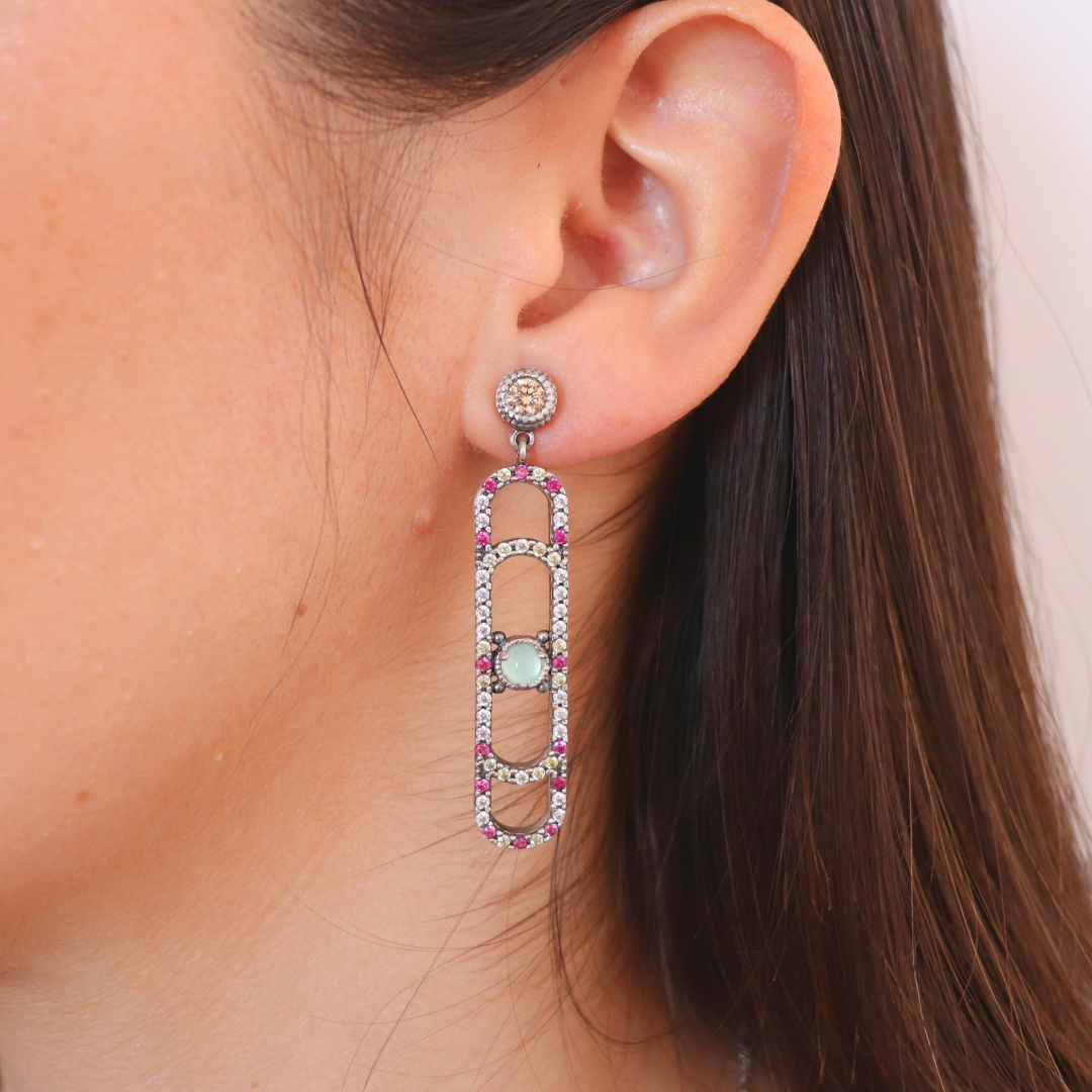 FAT-73 PENDIENTES PLATA FÁTIMA, CALCEDONIA, CIRCONITAS