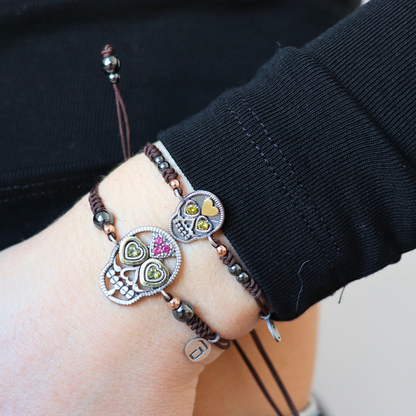 Pulsera Macramé Plata y Bronce Calavera