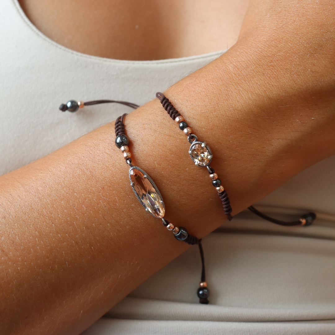 Pulsera Plata Macramé Circonita Oval