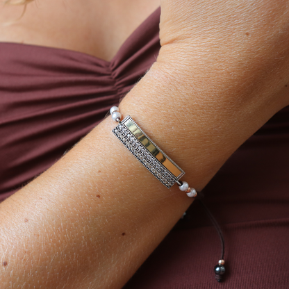 Pulsera Plata Bronce Macramé Rectangular