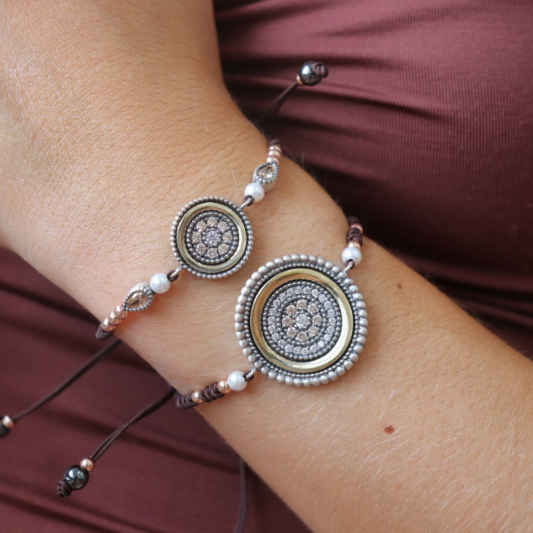 Pulsera Pequeña Plata Bronce Macramé