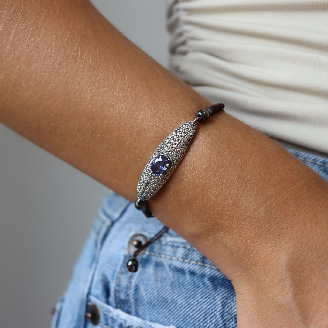 Pulsera Plata Macramé Circonita