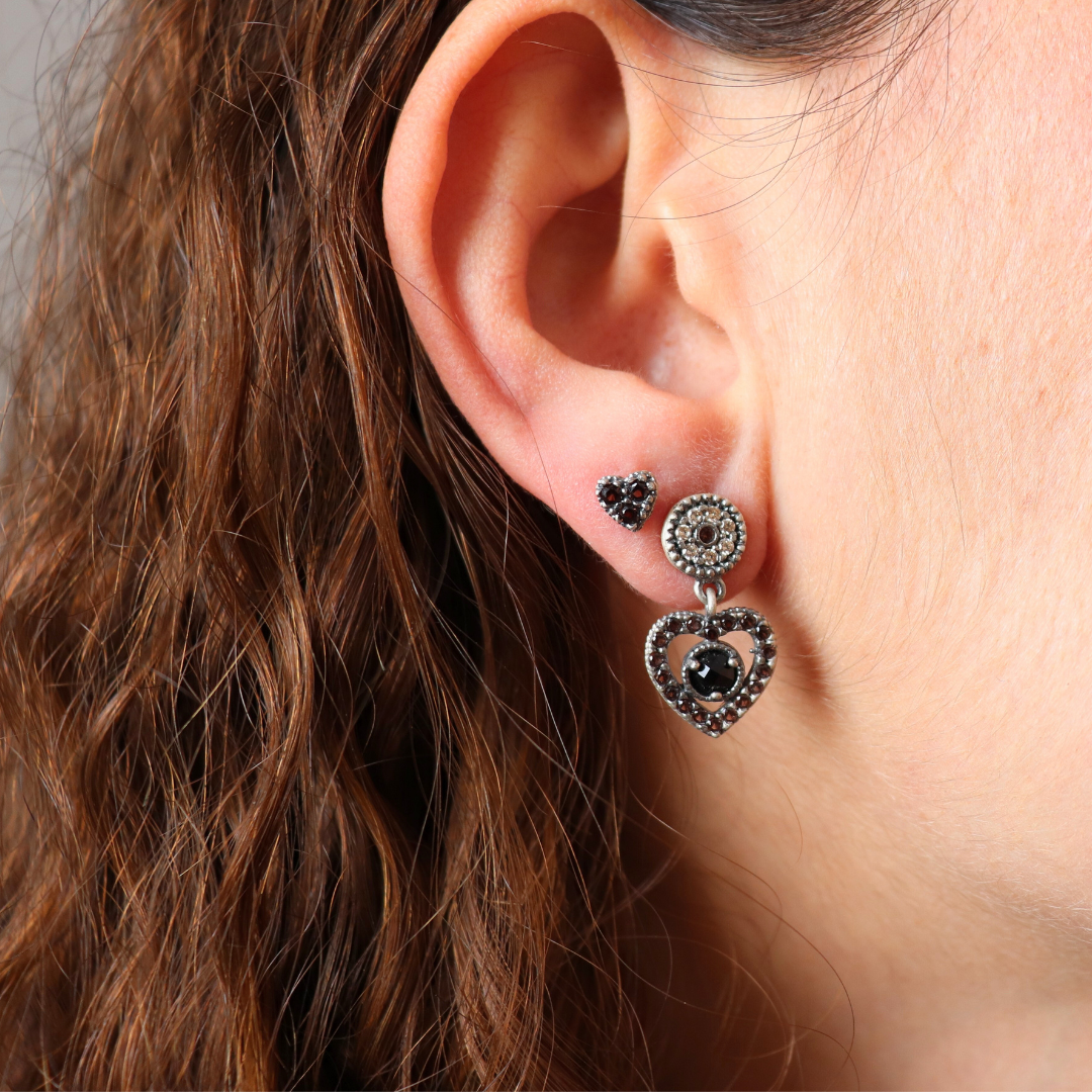 Silver Heart Earrings with Stones