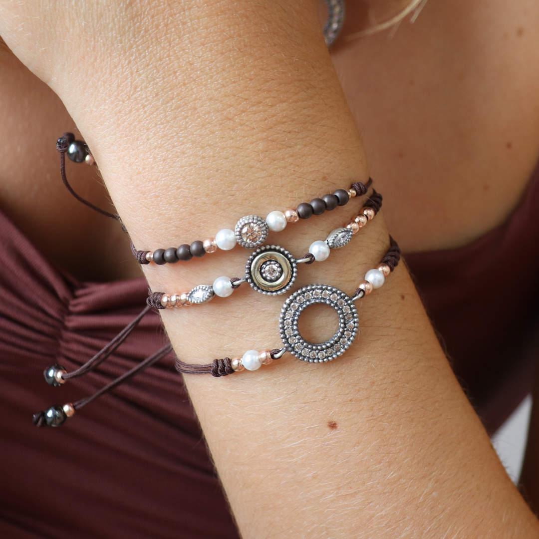 Pulsera Plata Macramé Aro Ondulado