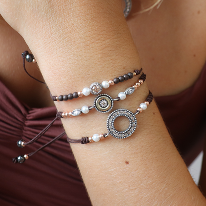 Pulsera Plata Macramé Circonita Perlas