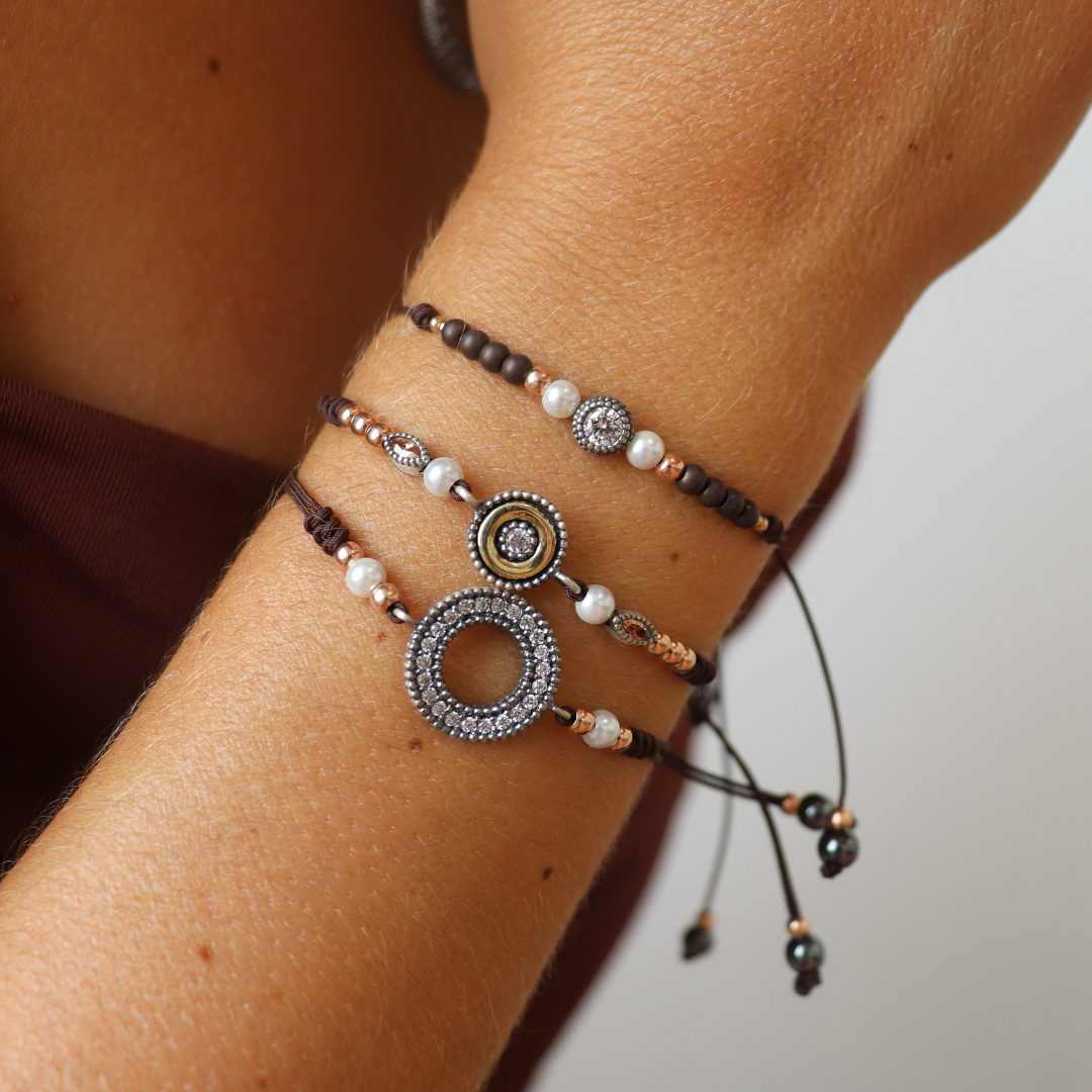 Pulsera Plata Macramé Circonita Perlas