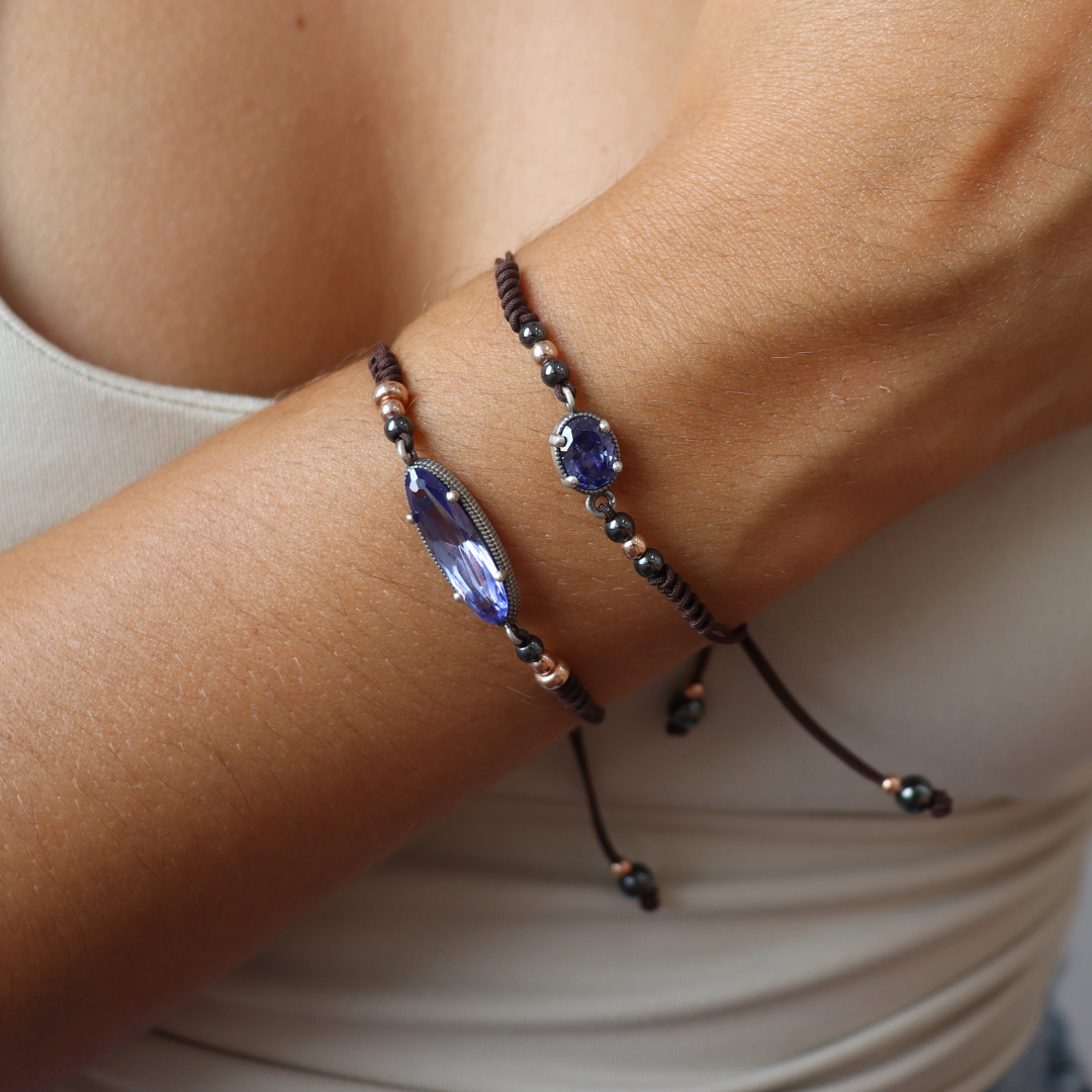 Pulsera Plata Macramé Circonita Oval