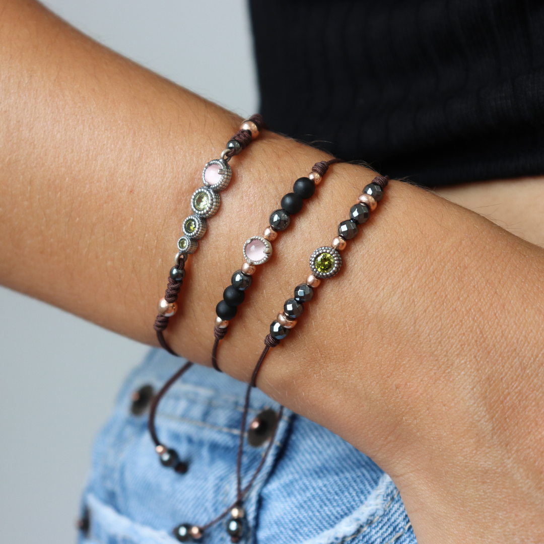 Pulsera Plata Macramé Hematites