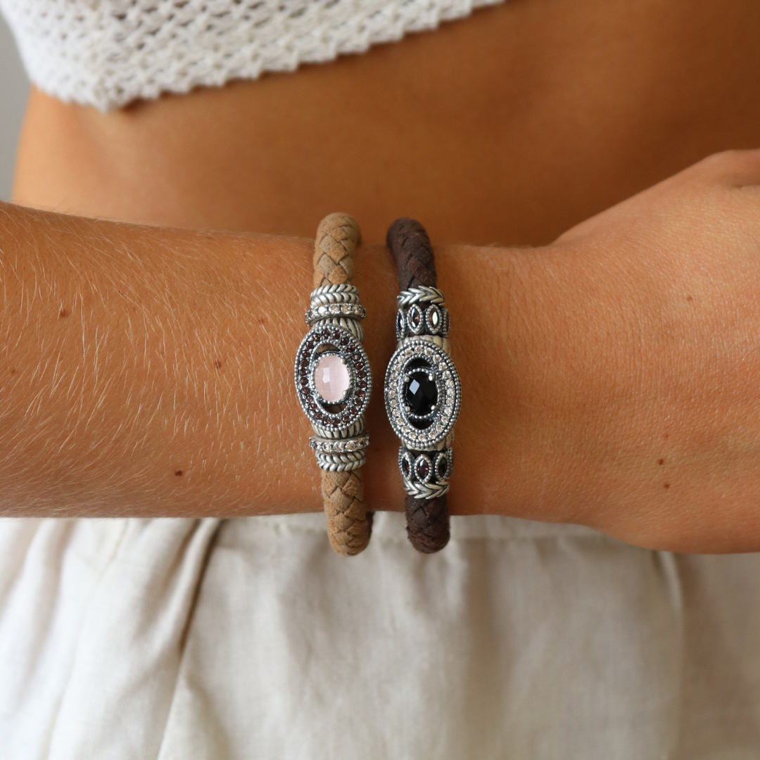 Pulsera Cuero y Plata Circonitas