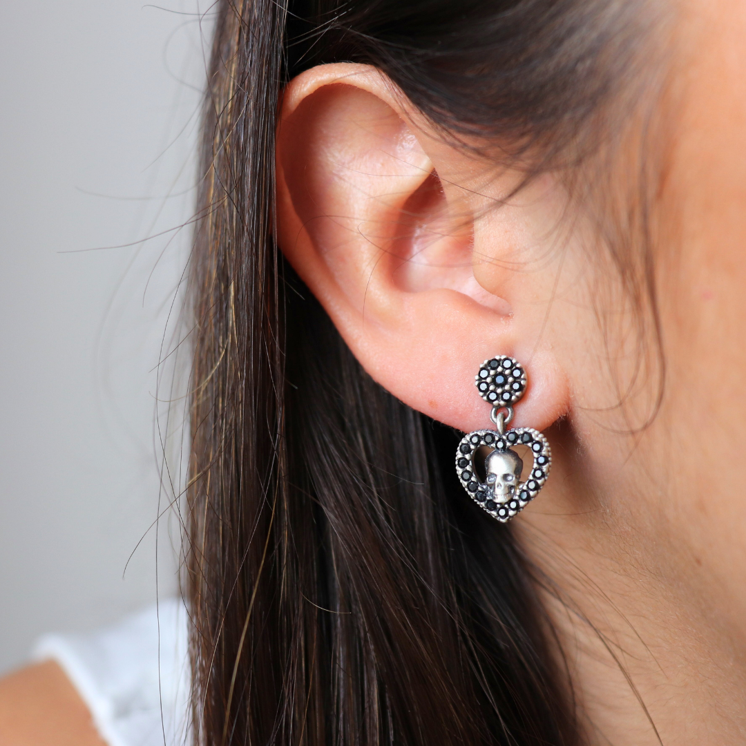 Pendientes Plata Corazón Calavera Pequeño