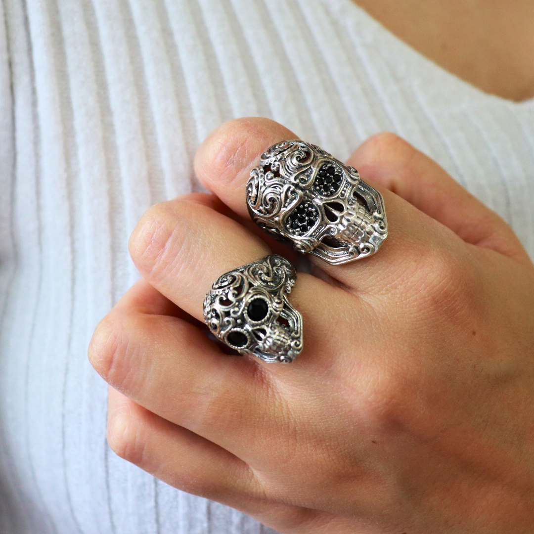 Anillo Calavera Barroca Mediano Plata