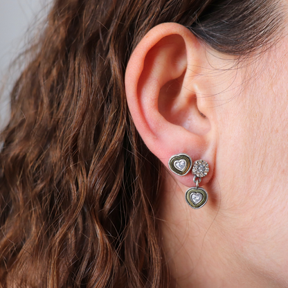 Pendientes Plata y Bronce Botón Corazón