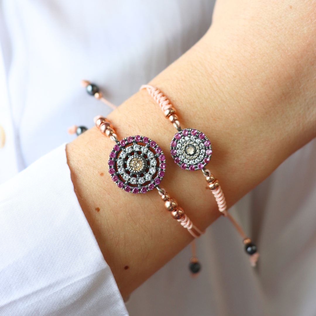 Pulsera Plata Macramé Ojo de Gato Salmón Orla