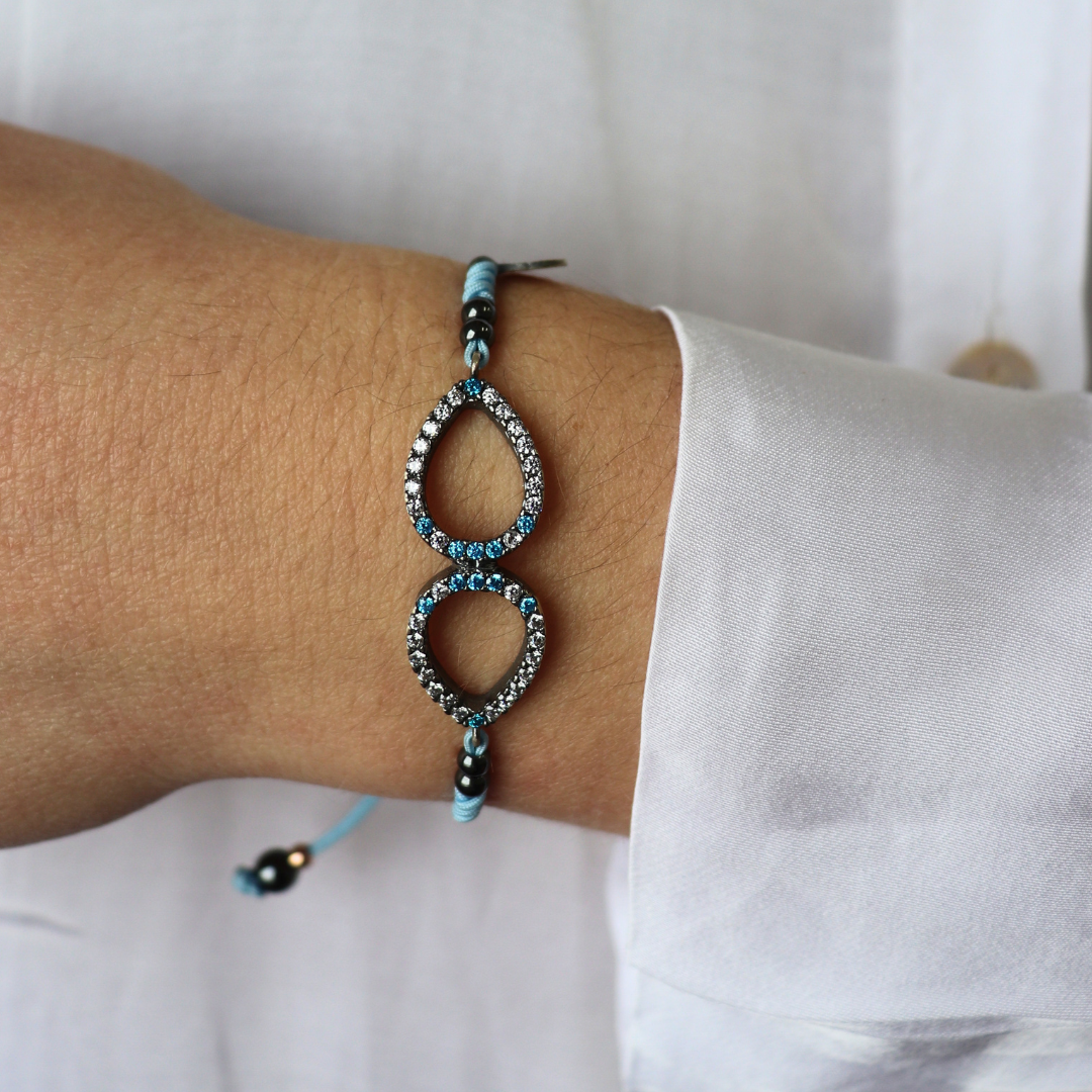 Pulsera Plata Macramé Doble Gota