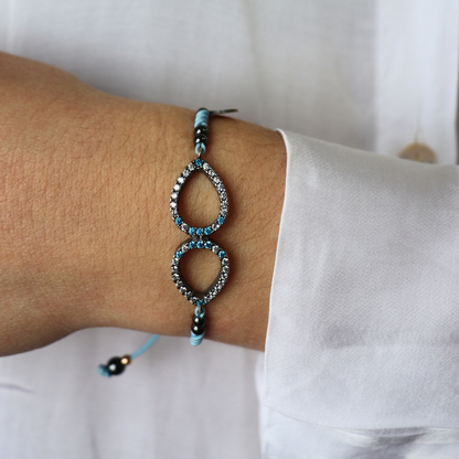 Pulsera Plata Macramé Doble Gota
