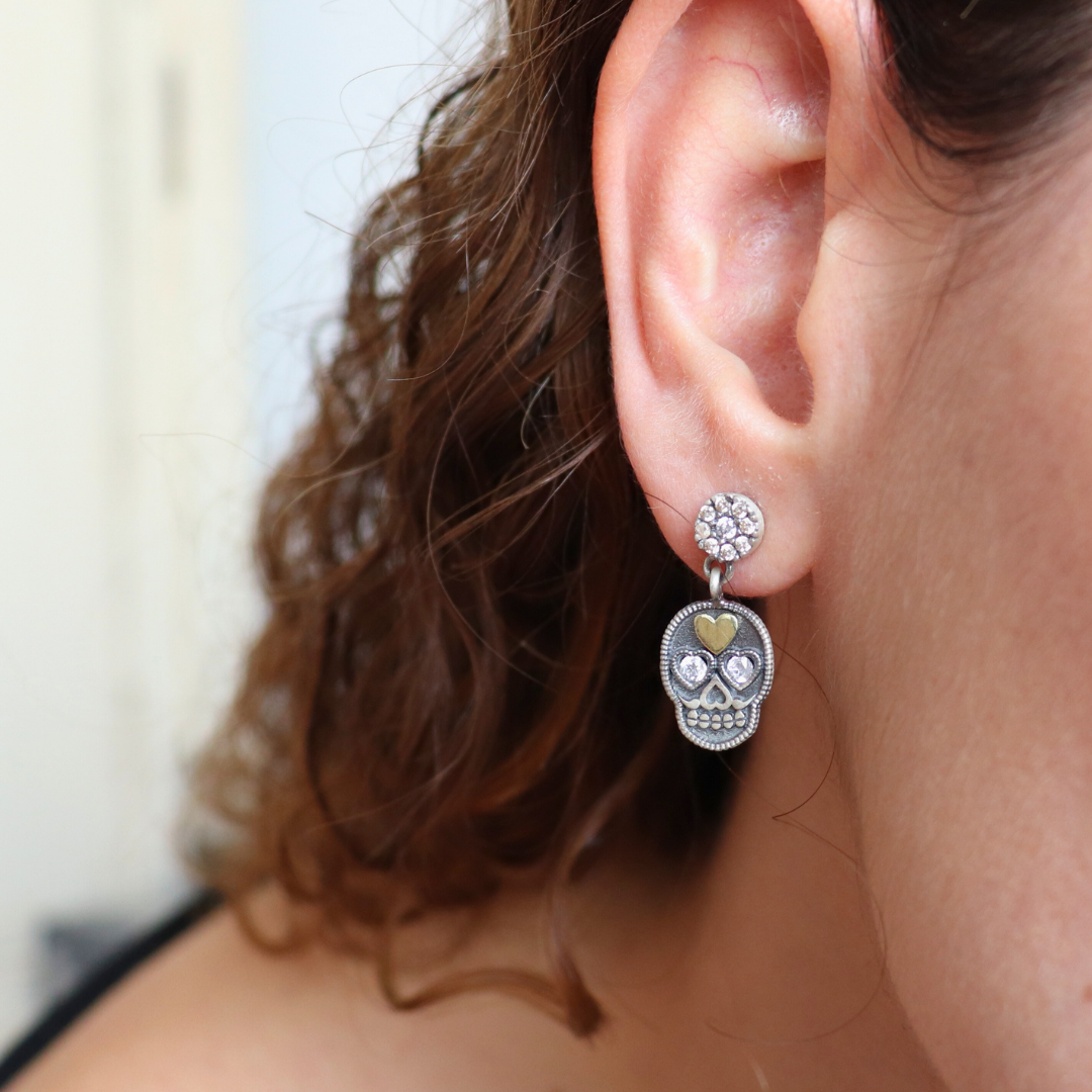 Pendientes Plata y Bronce Calavera Pequeños