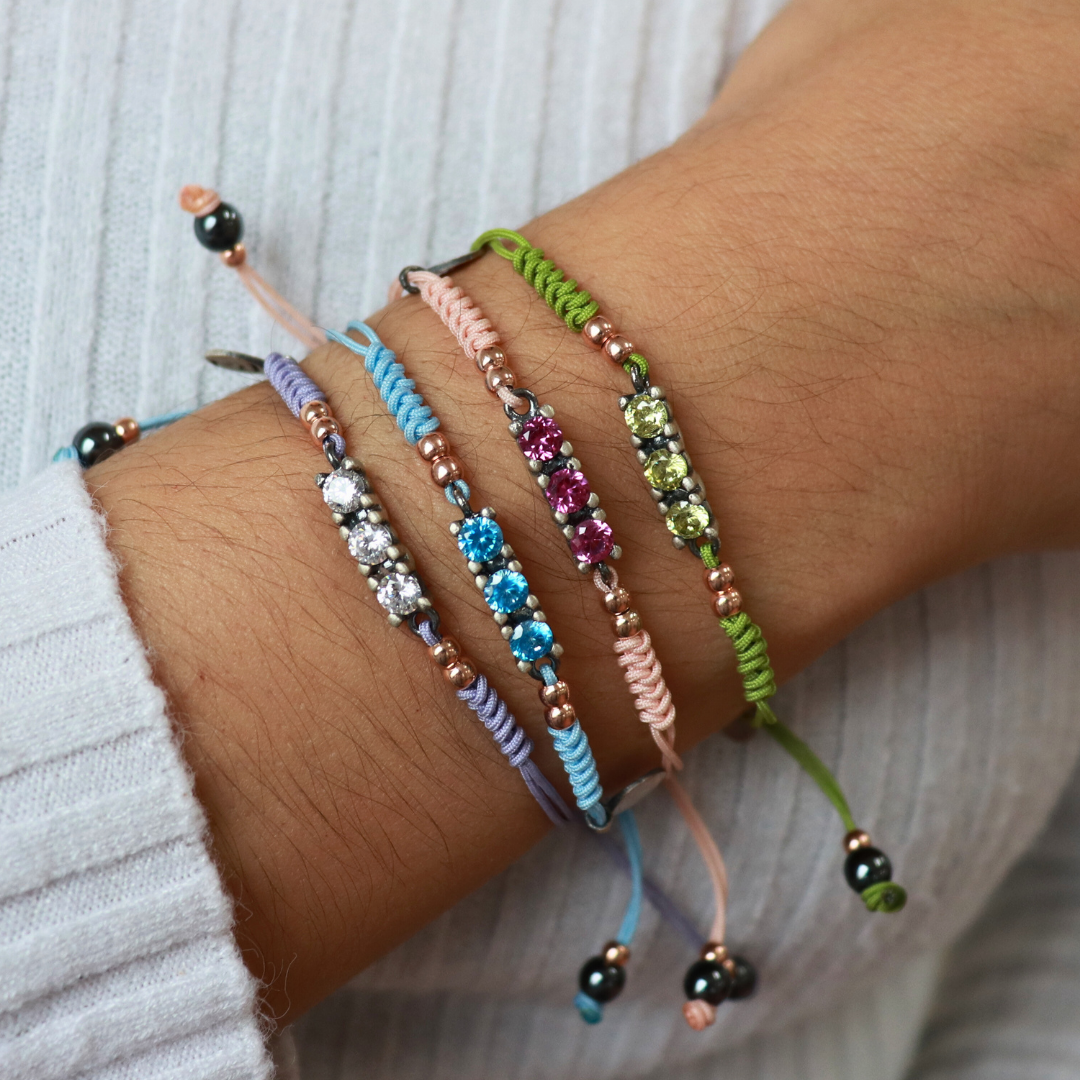 Pulsera Plata Macramé Tres Circonitas