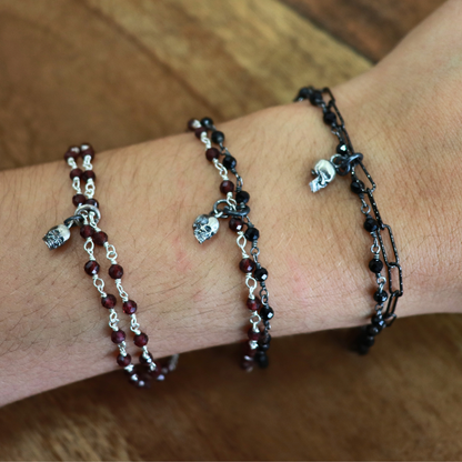 Pulsera Plata Calavera Rosario