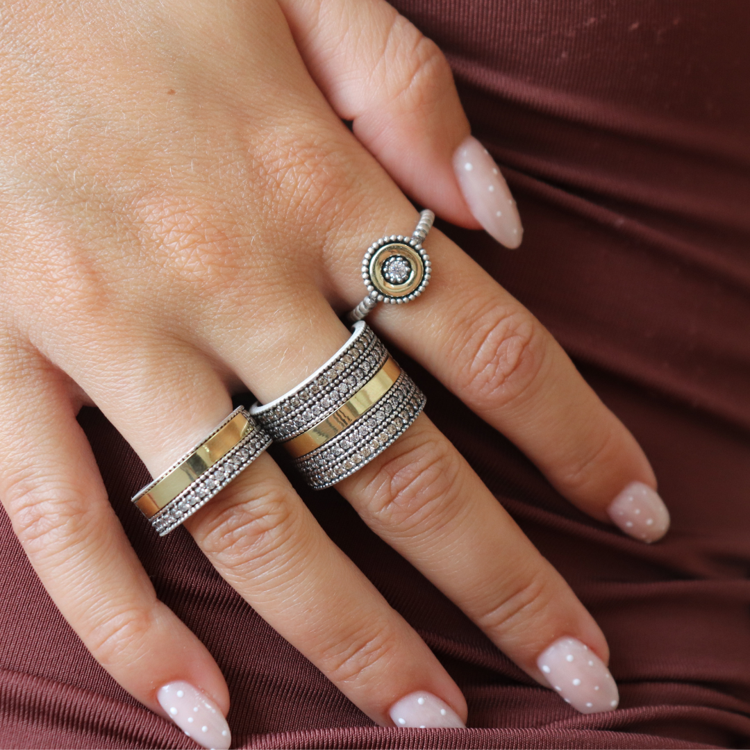 Anillo Ancho Plata y Bronce