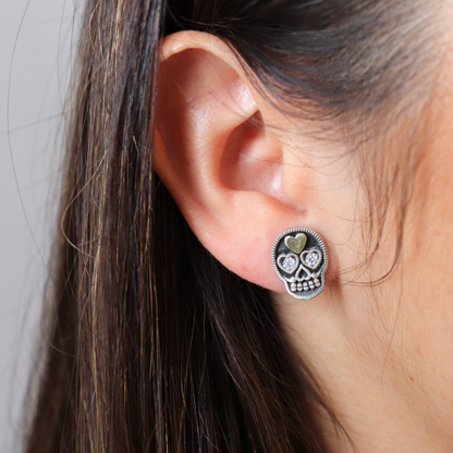 Pendientes Botón Plata Calavera