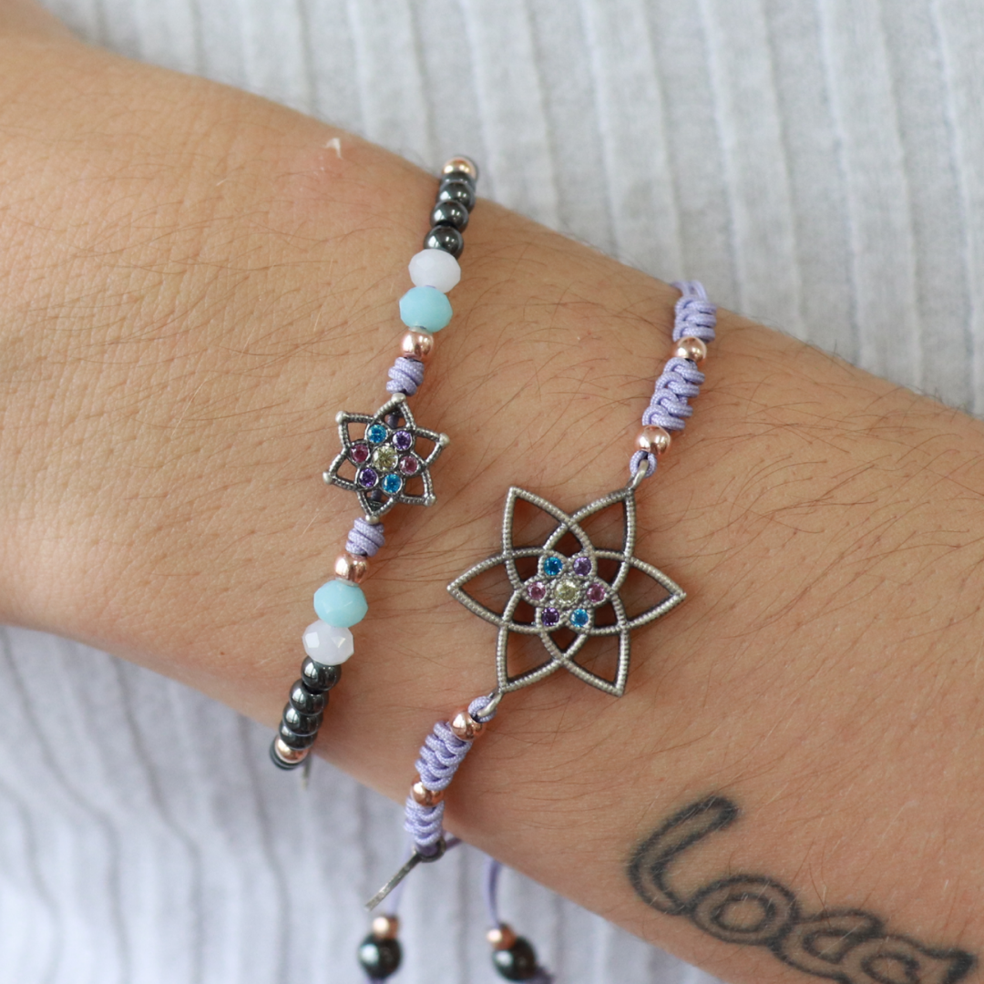 Pulsera Plata Macramé Estrella Grande