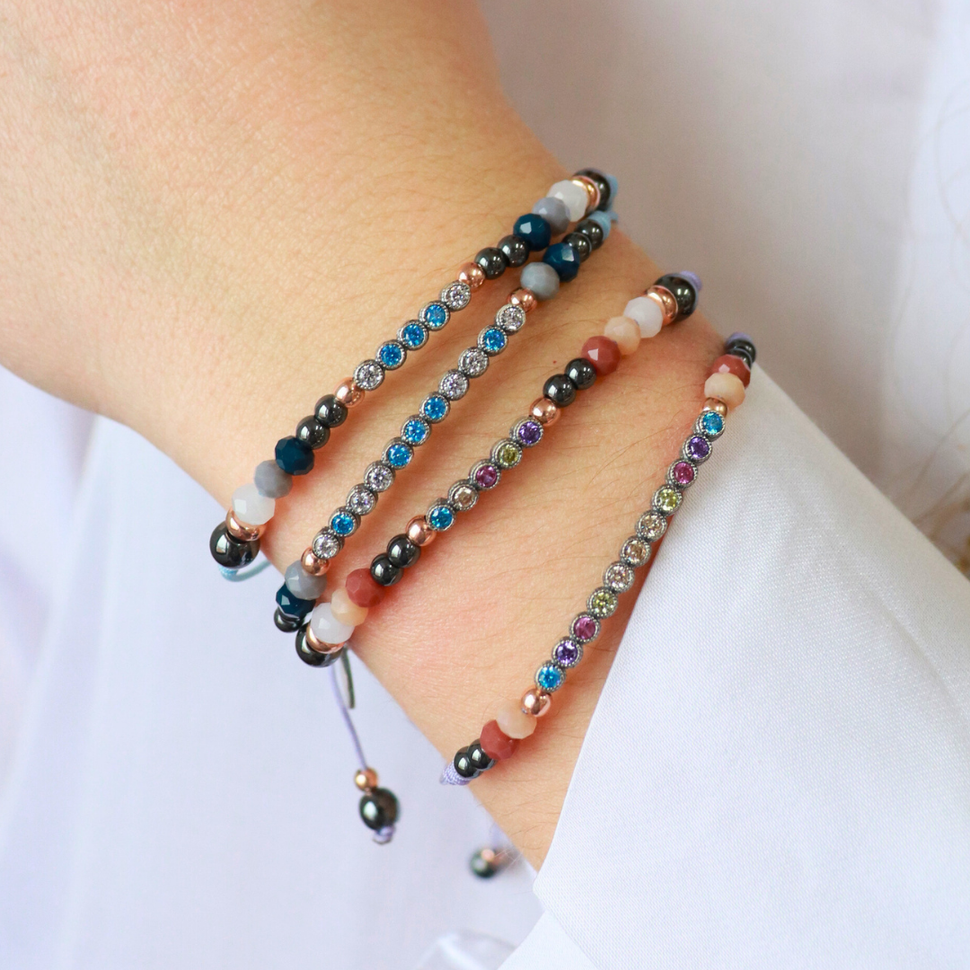 Pulsera Plata Macramé Tira Corta Circonitas