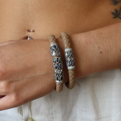 Pulsera Cuero Plata Circonitas Pera