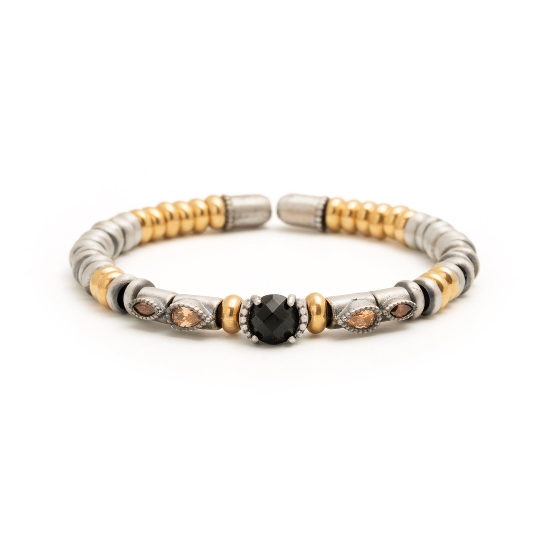 Pulsera plata anillas, ónix