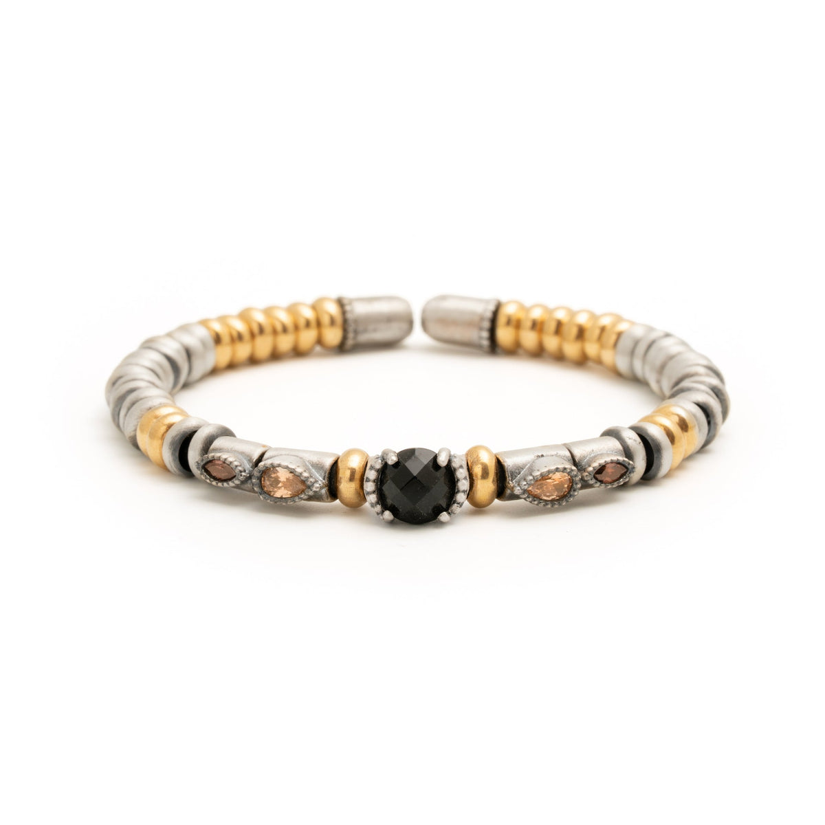 Pulsera plata anillas, ónix