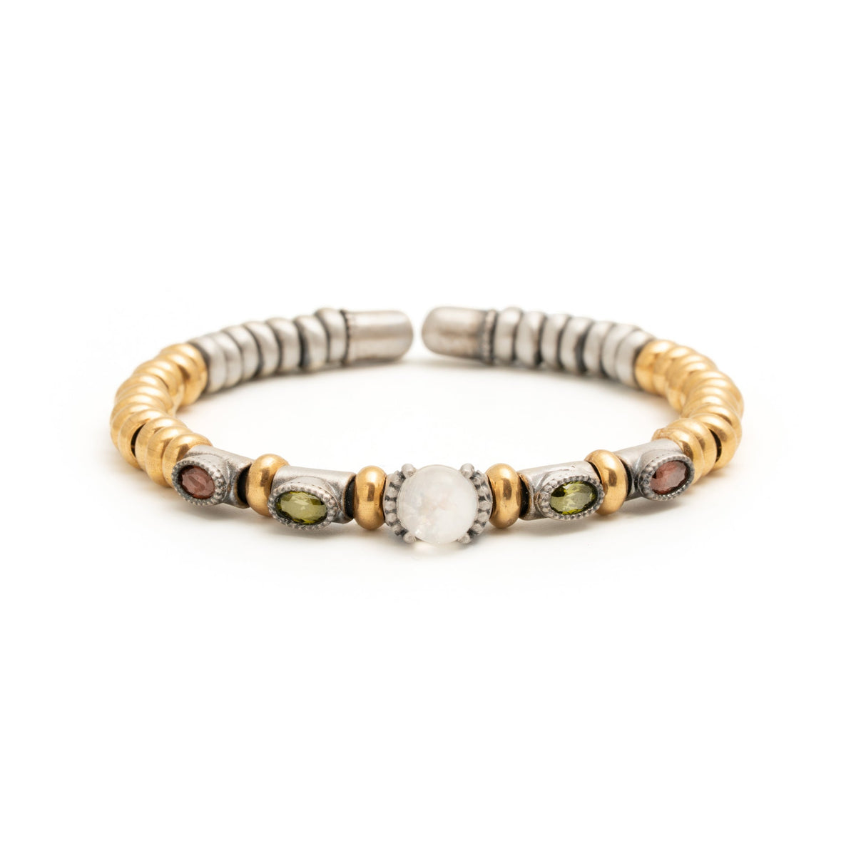 Pulsera plata anillas, piedra luna