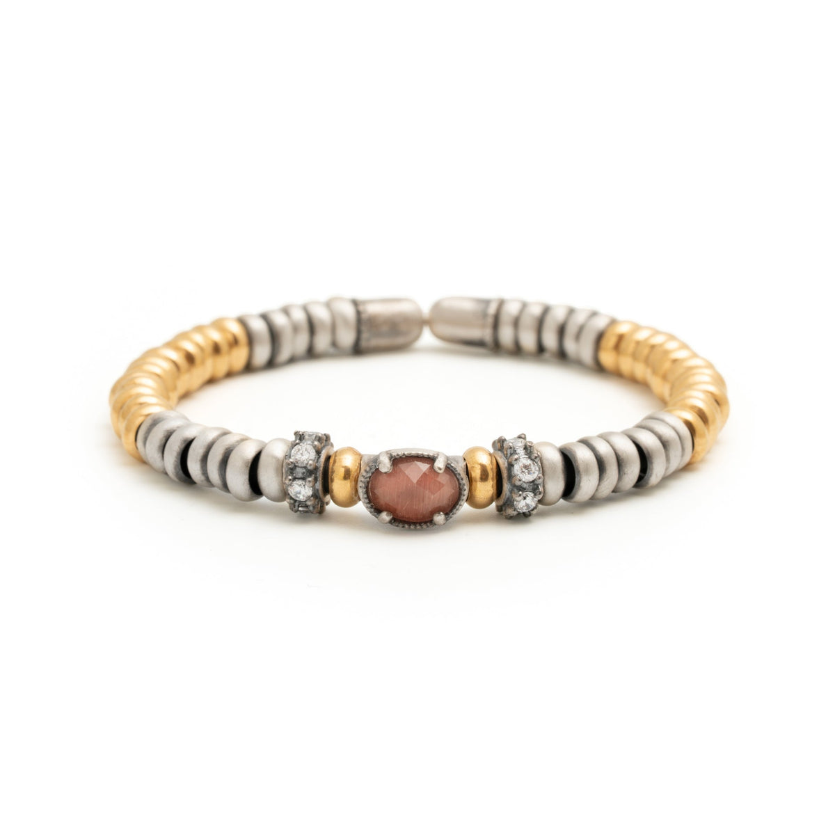 Pulsera plata anillas, ojo de gato morado