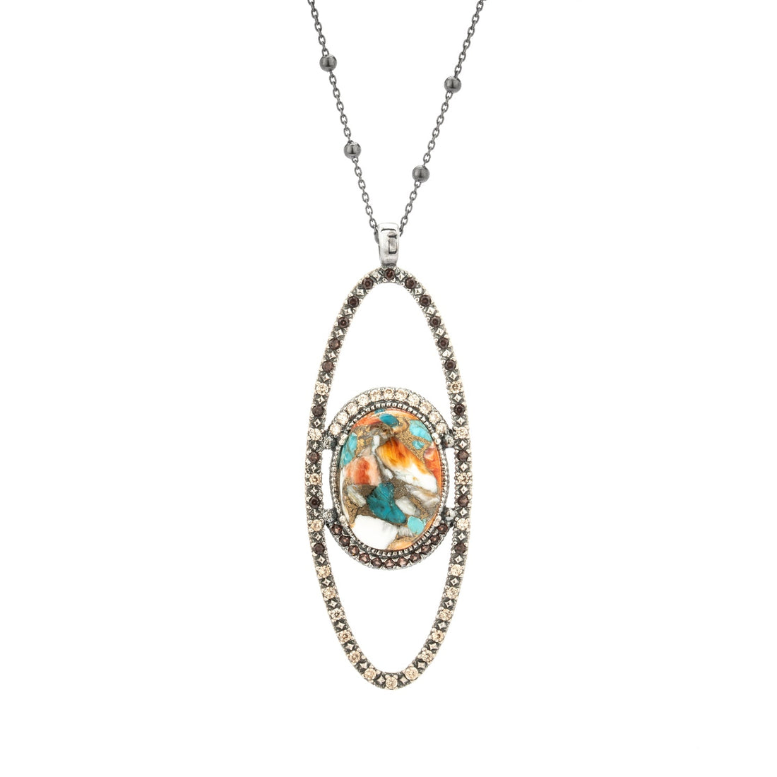 Colgante plata XL turquesa copper, orla circos bicolor